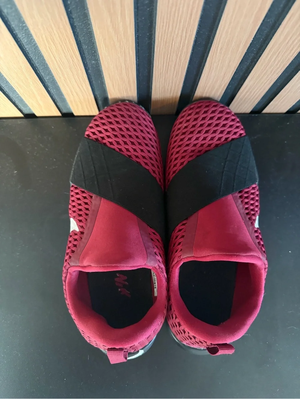 Nike Burgundy Mesh Slip-On Sneakers with White Swoosh